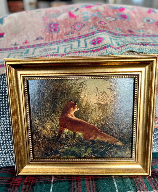 Fox Flushing Ducks - Reproduction Canvas in Antiqued Gold Resin Frame