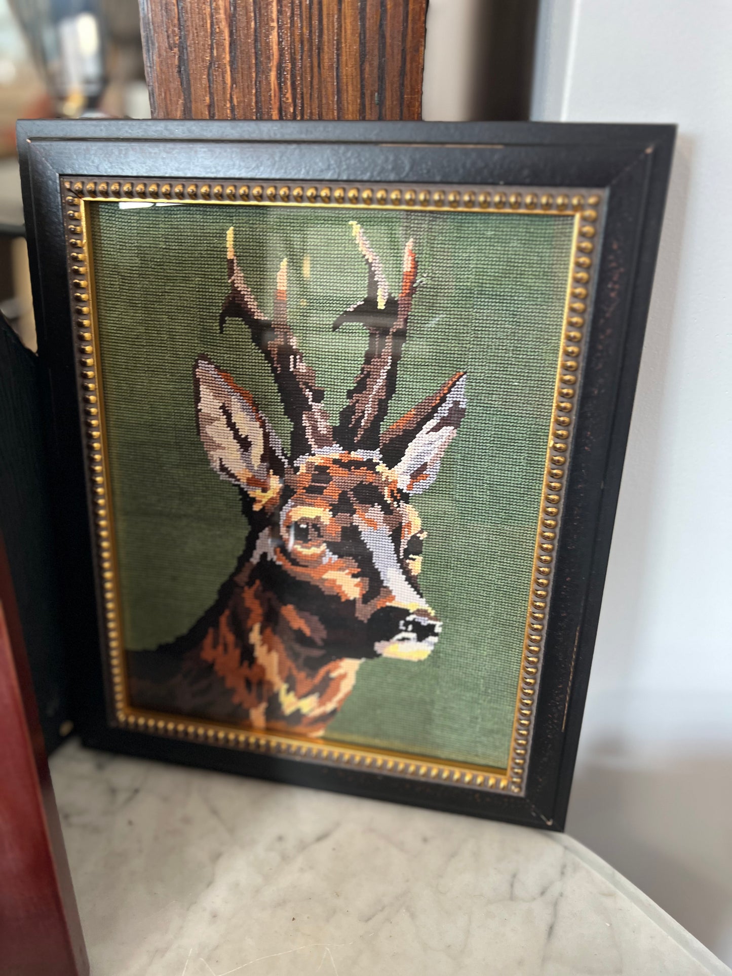 Needlework Deer Reproduction Framed Print