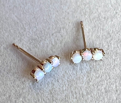 Ethiopian Trio Opals Solid 14kt Gold Stud Earrings