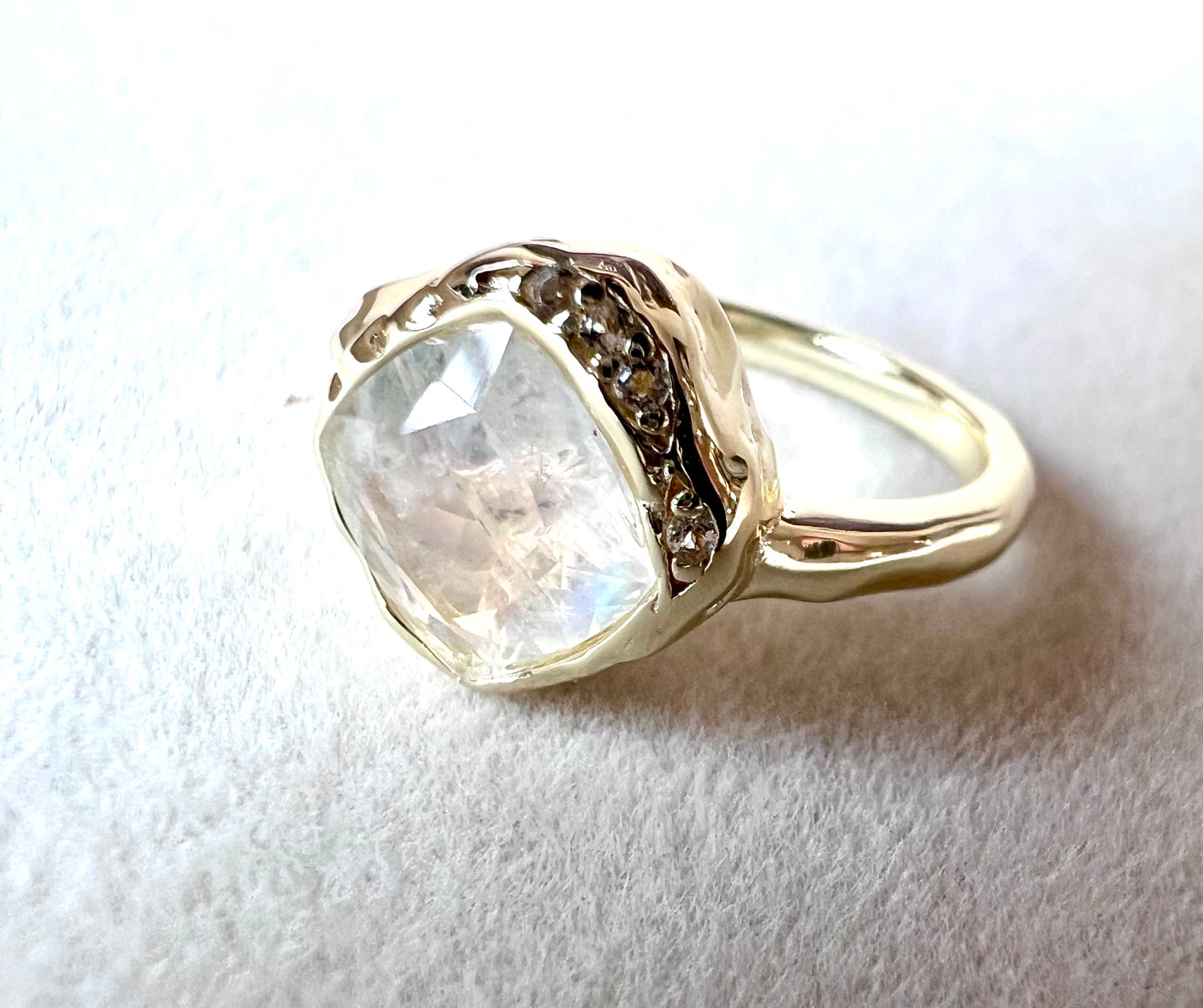 Rainbow Moonstone & White Topaz 14kt Gold Vermeil Ring - Size 5