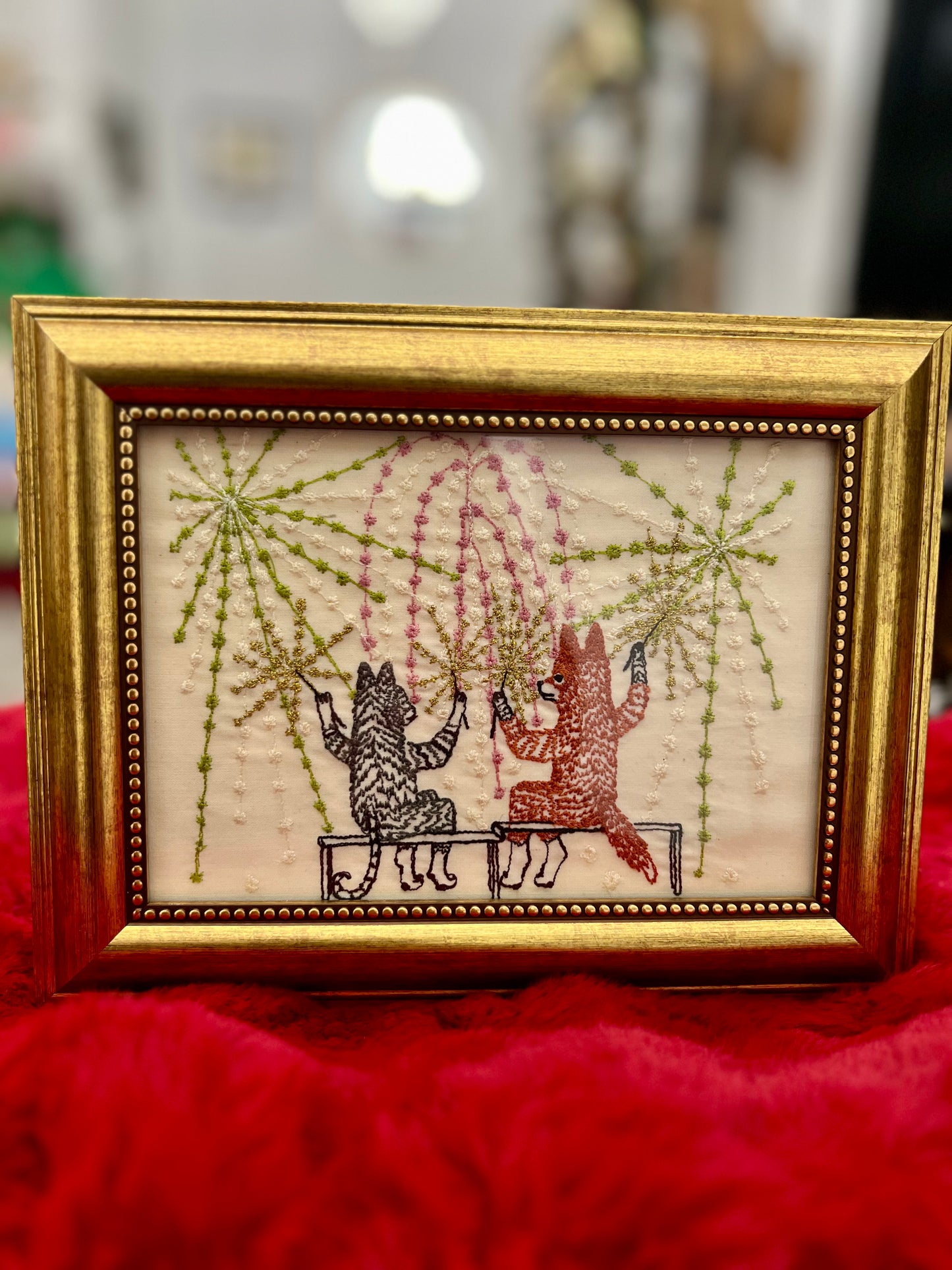 Sparklers Celebration Beaded Framed Embroidered Textile by Coral & Tusk