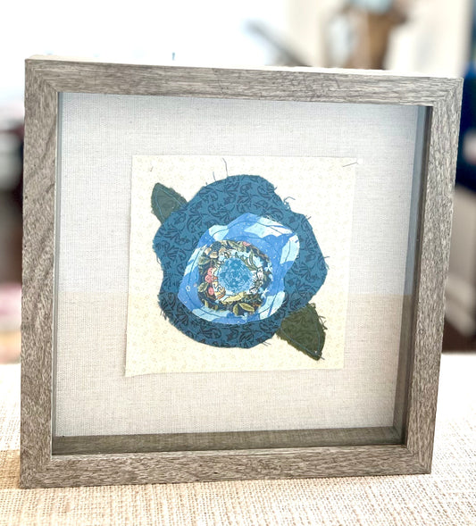 Framed Hand-Quilted Textile Art – Blue Bloom by Carol Moore
