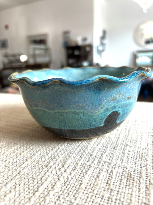 Light Blue Wavy Bowl - Handmade by Potter Natalie Zelman