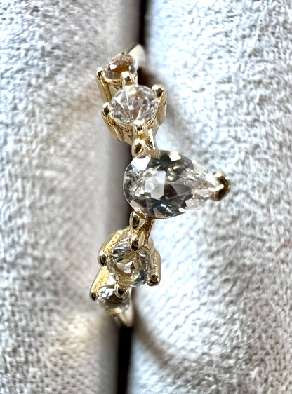 Five White Topaz Ring in 14kt Gold, Size 6