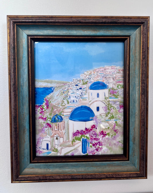 Santorini Blues Blue/Gold Framed Art by Rebecca Meixner