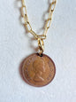 1957 Queen Elizabeth II South African Coin 14kt Gold Vermeil Paperclip Necklace