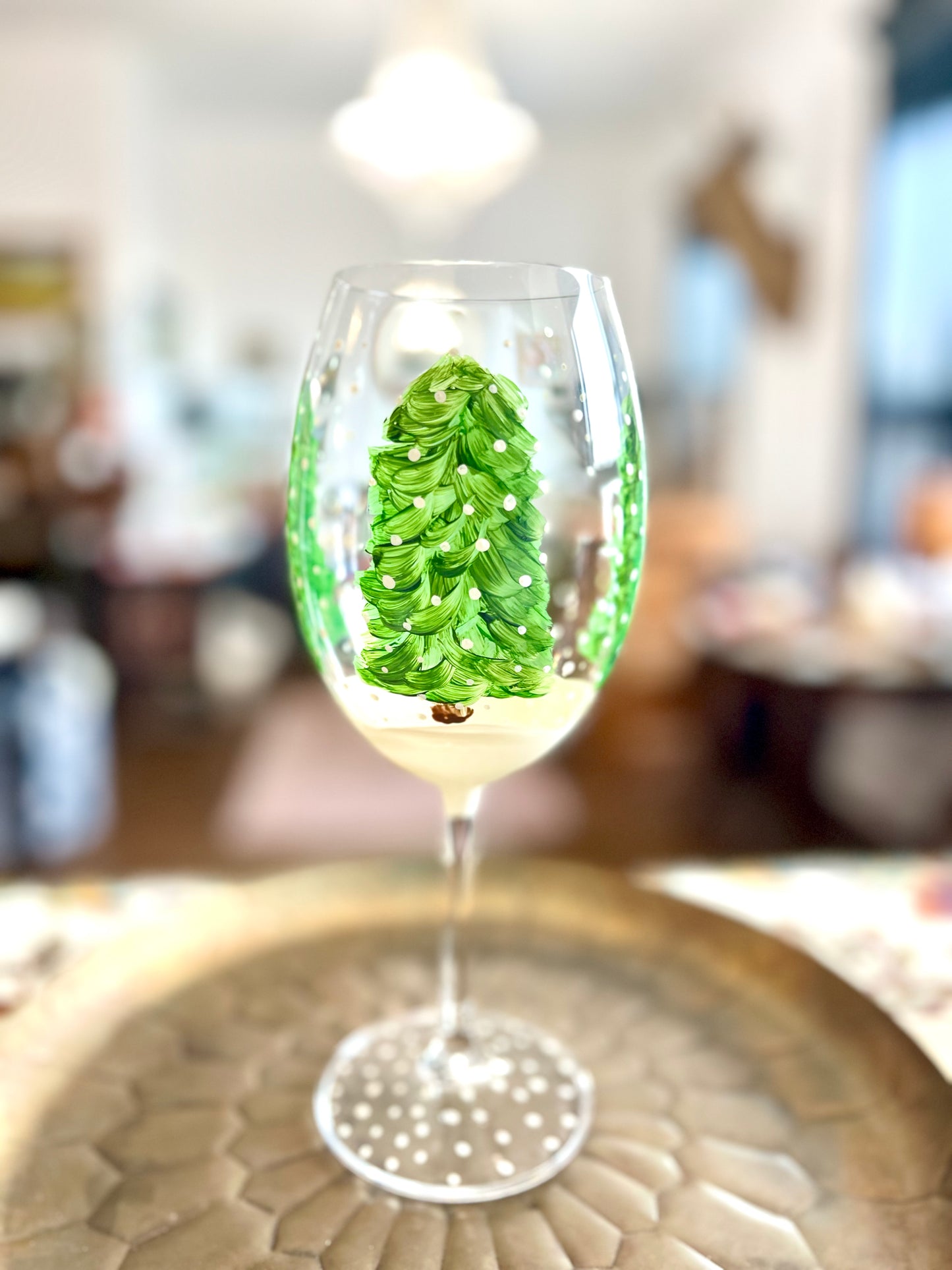 Hand Painted Winter Forest Red Wine Glass by Carol Moore