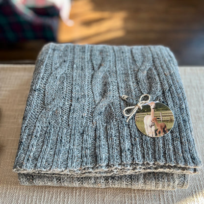 Smoke Gray Cable Knit Alpaca + Merino Wool Throw Blanket - Fair Trade Peru Artisan Made