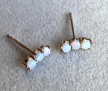 Ethiopian Trio Opals Solid 14kt Gold Stud Earrings