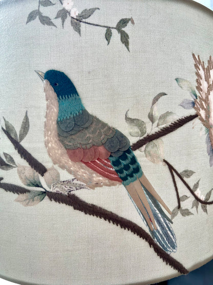 Songbirds & Blooms Embroidered Shade & Glass Lamp - IN STORE OR LOCAL DELIVERY ONLY