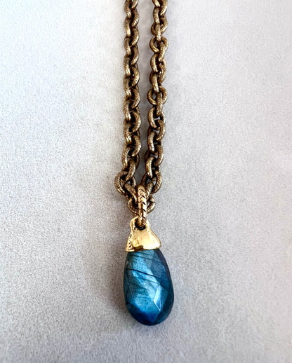 Labradorite Briolette Pendant on 12K Gold Finish Necklace - One