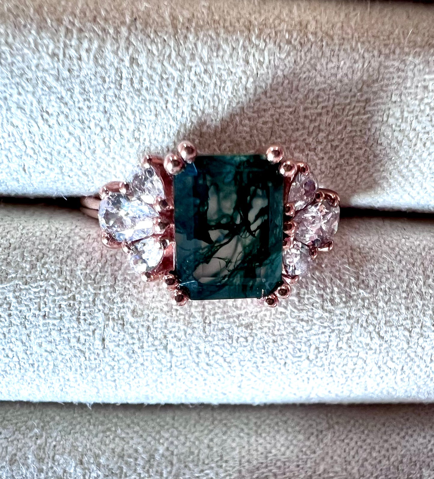 Forest Moss Agate & White Topaz Ring, Size 6