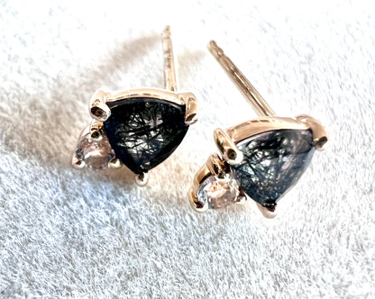 Rutilated Quartz & Topaz 14kt Solid Gold Stud Earrings