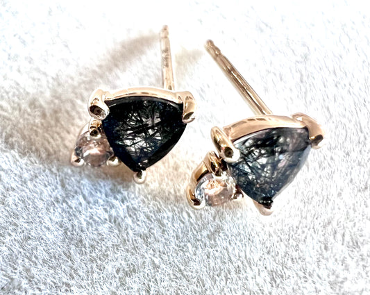 Rutilated Quartz & Topaz 14kt Solid Gold Stud Earrings