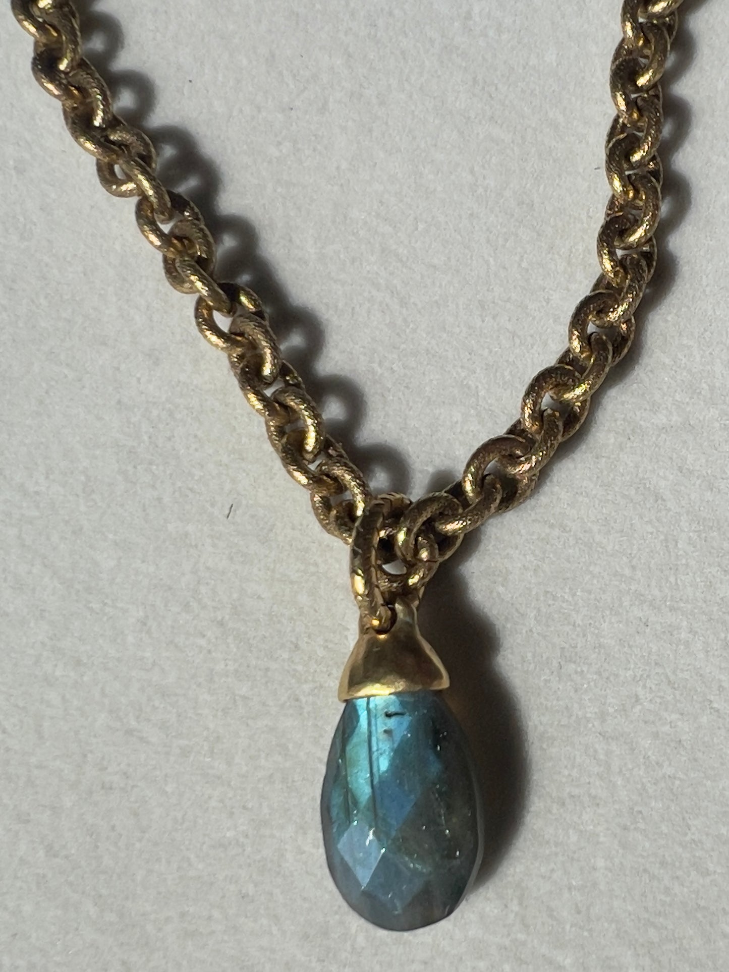 Labradorite Briolette Pendant 12kt Gold Finish Necklace