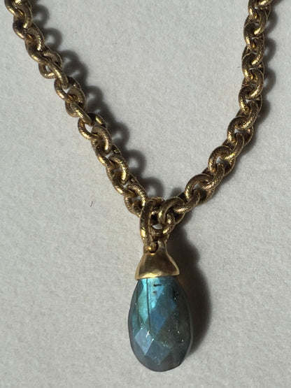 Labradorite Briolette Pendant 12kt Gold Finish Necklace