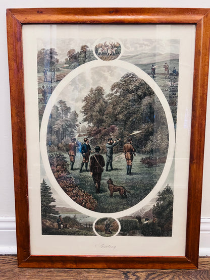 Vintage "Shooting" Wood-Framed Print by British Artist William Henry Tuck