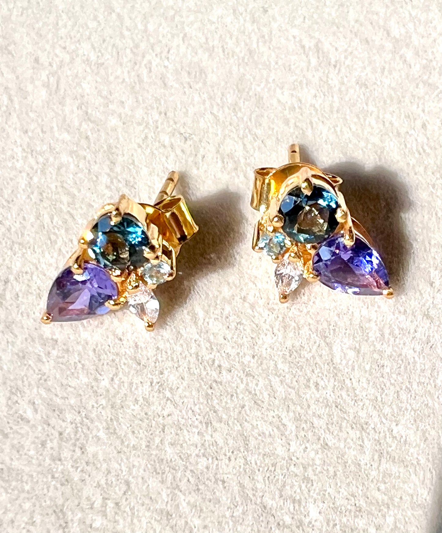 Blue Topaz, Alexandrite, & White Topaz Cluster Earrings