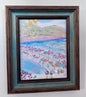 Amalfi Umbrellas Blue/Gold Framed Art Print by Rebecca Meixner