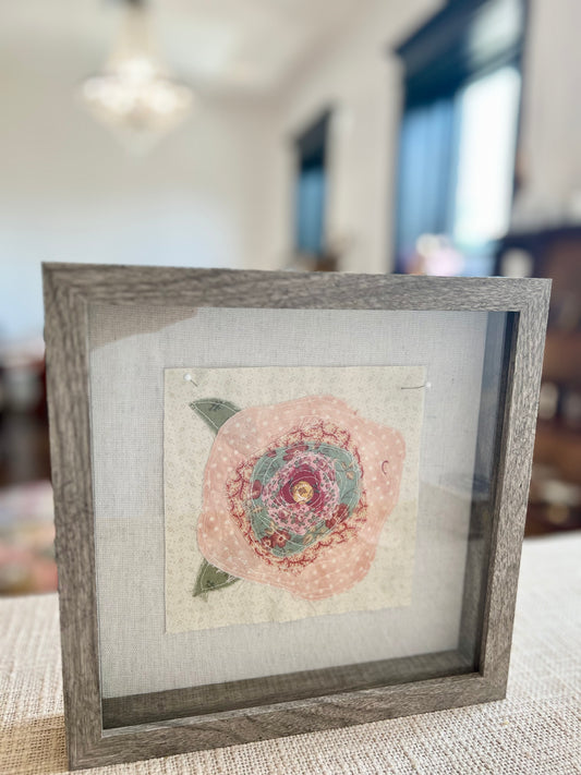 Framed Hand-Quilted Textile Art – Dusty Rose & Blues by Carol Moore