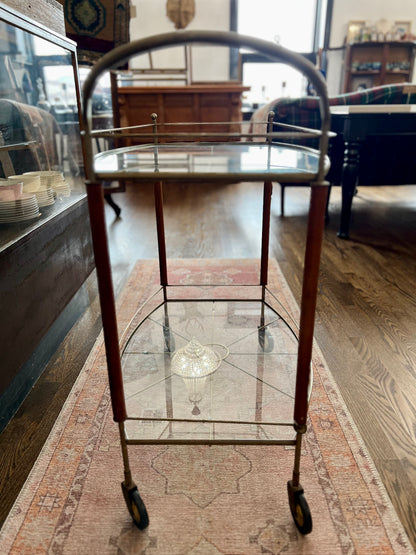 Vintage Mid Century Modern Brass & Wood Bar Cart