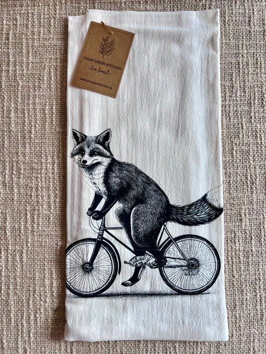 Fox on a Bike 100% GOTS Organic Cotton Tea Towel