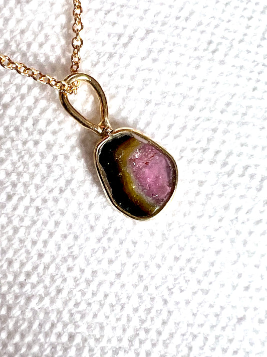 Watermelon Tourmaline Slice Necklace