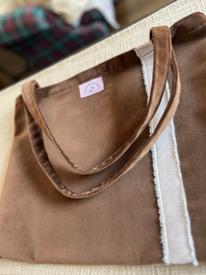 The George & Fred Tote - Chocolate Velvet with Ivory Trim