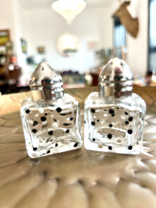 B&W Polka Dots Small Hand-painted Salt & Pepper Shaker Set by Carol Moore