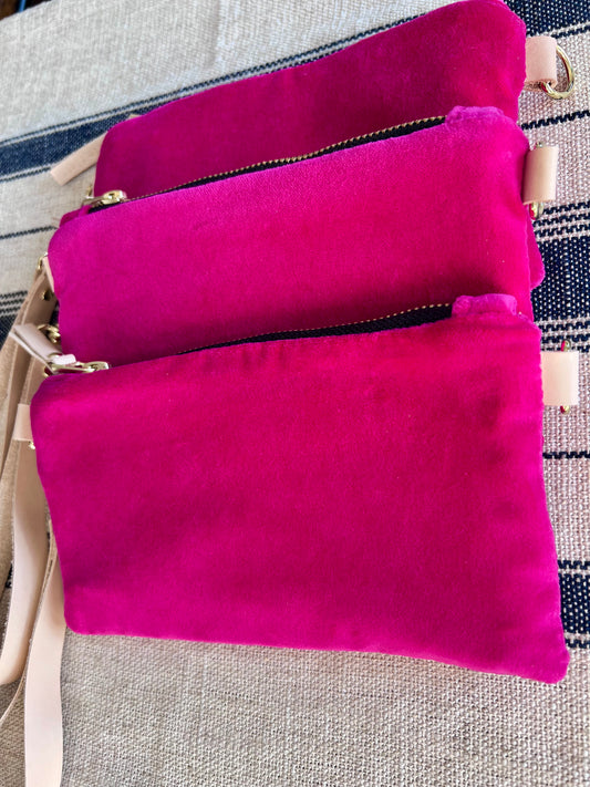Hot Pink Velvet “Ellie Wristlet Purse - Handmade by Erin Flett
