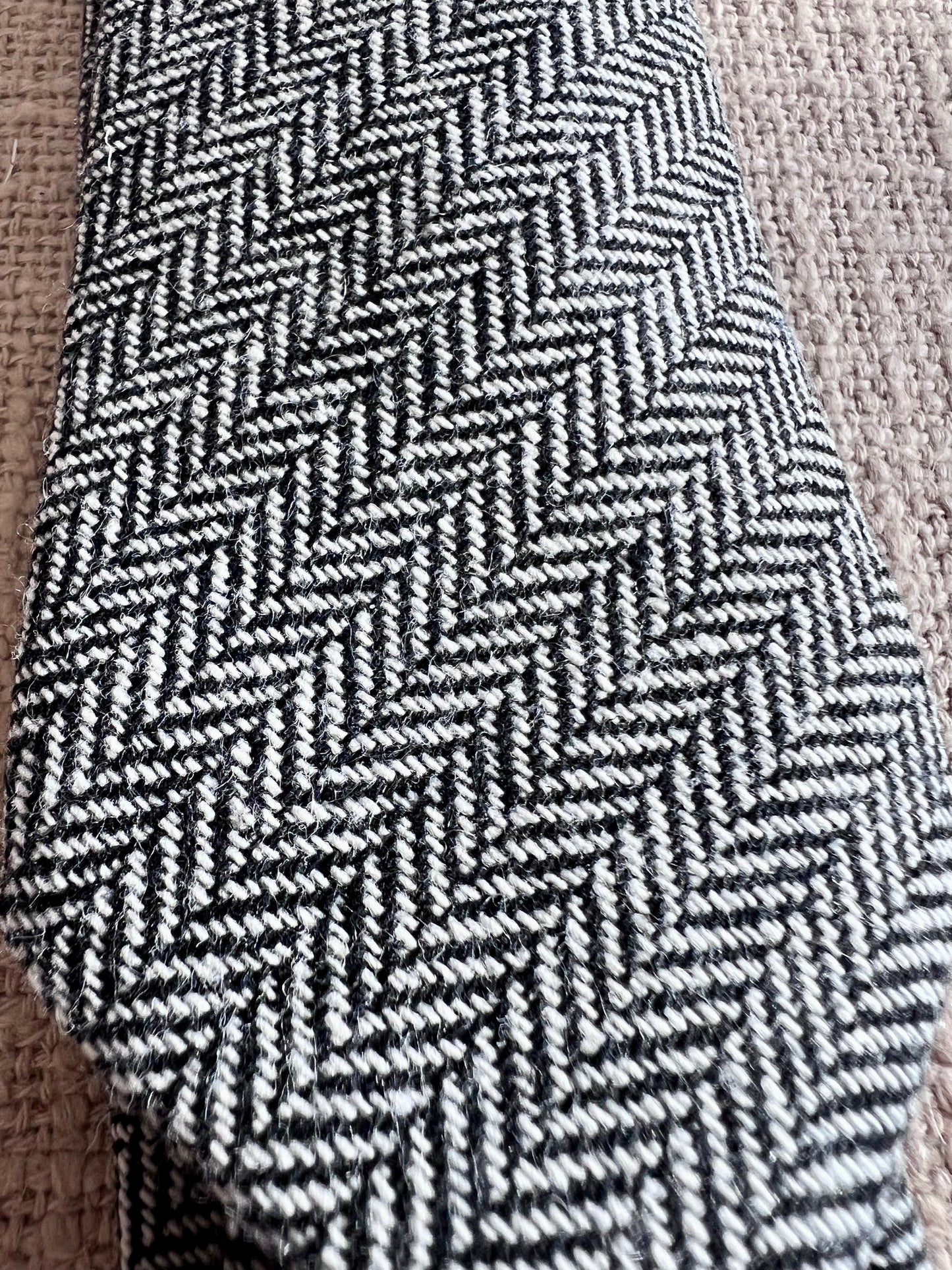 Black Herringbone 50% Wool/ 50% Poly Handmade Necktie