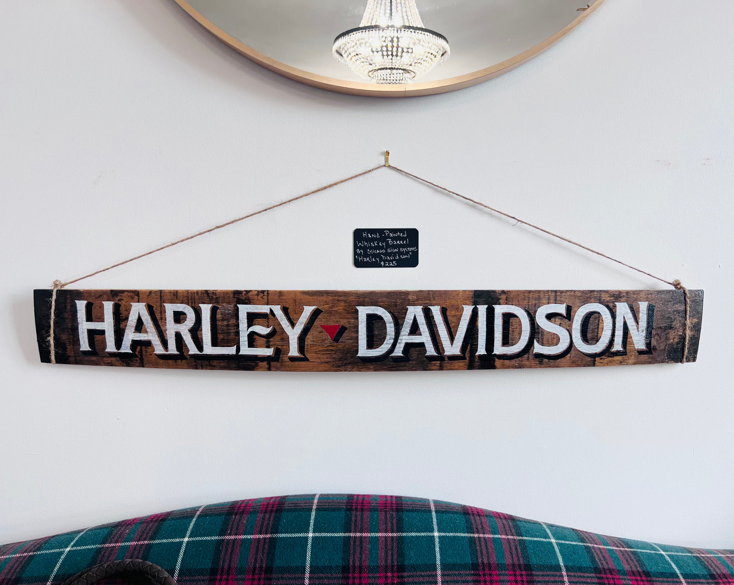 Harley Davidson Hand-Painted Whiskey Barrel Sign