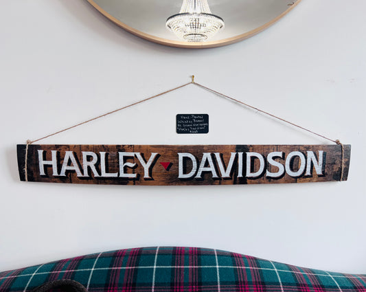 Harley Davidson Hand-Painted Whiskey Barrel Sign