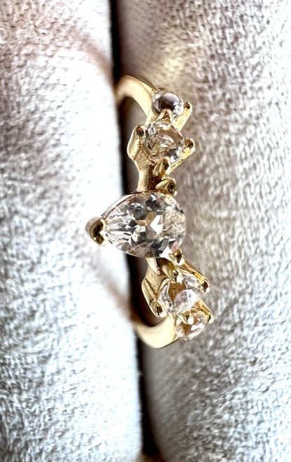 Five White Topaz Ring in 14kt Gold, Size 6