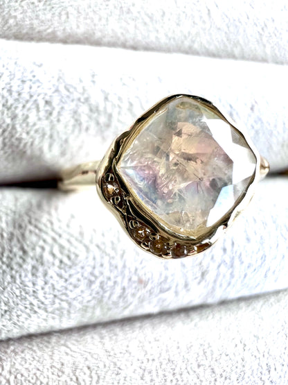 Rainbow Moonstone & White Topaz 14kt Gold Vermeil Ring - Size 5