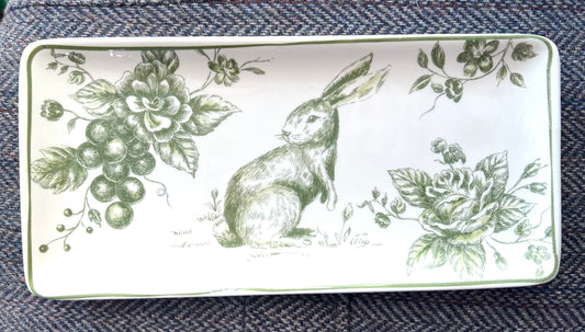 Green & White Toile Rectangular Serving Platter by Maxcera Corp