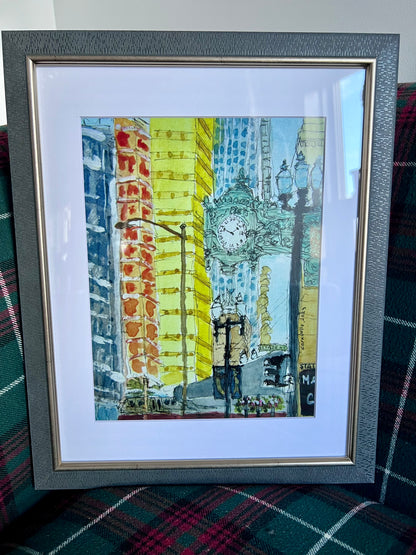 Iconic State Street & Marshall Field’s Clock Framed Print by Maggie Caravello