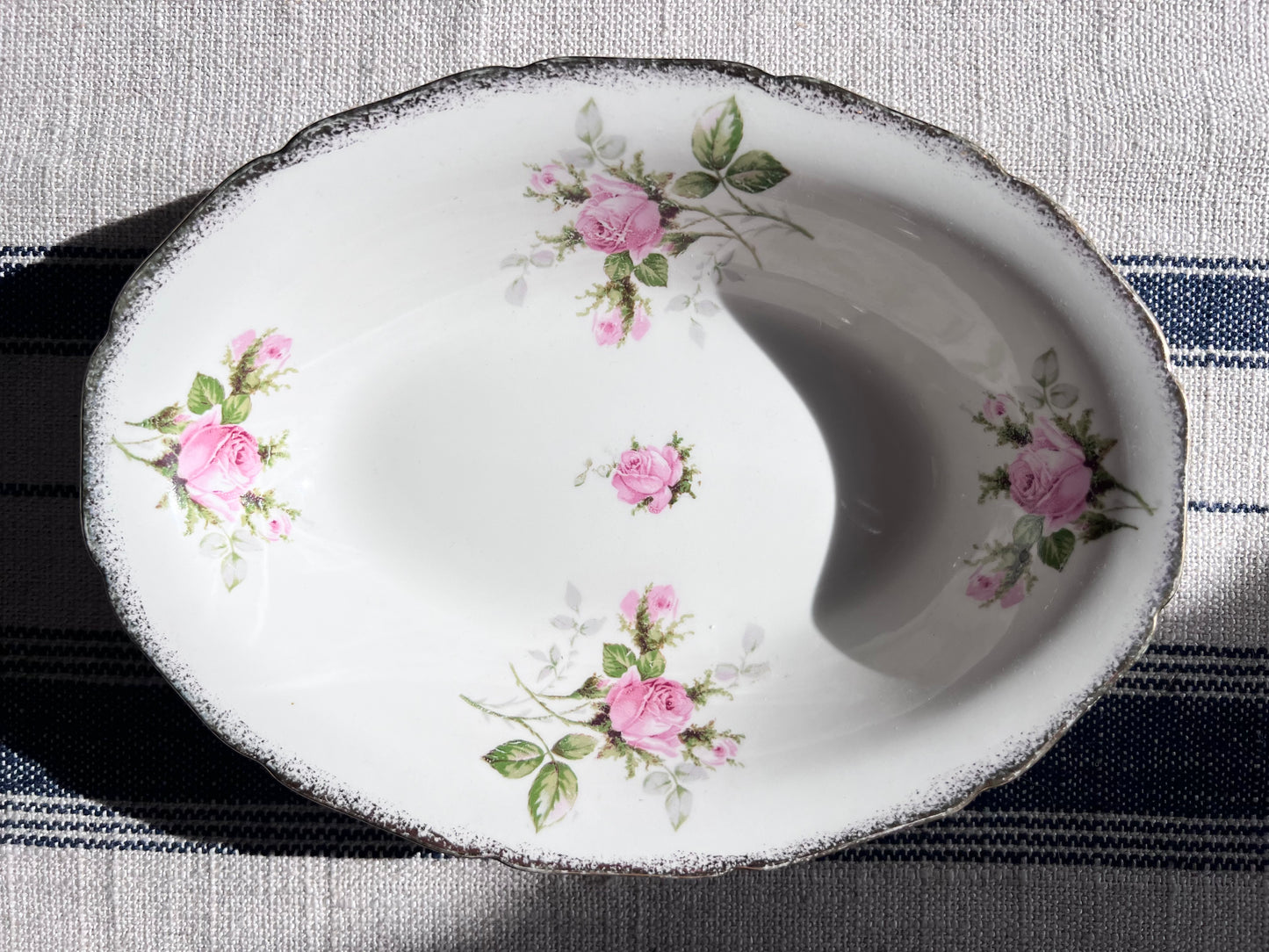Medium Serving Bowl - Canonsburg Pink Rose China with 22KT Gold Trim Heirloom Set Circa 1950-1960s
