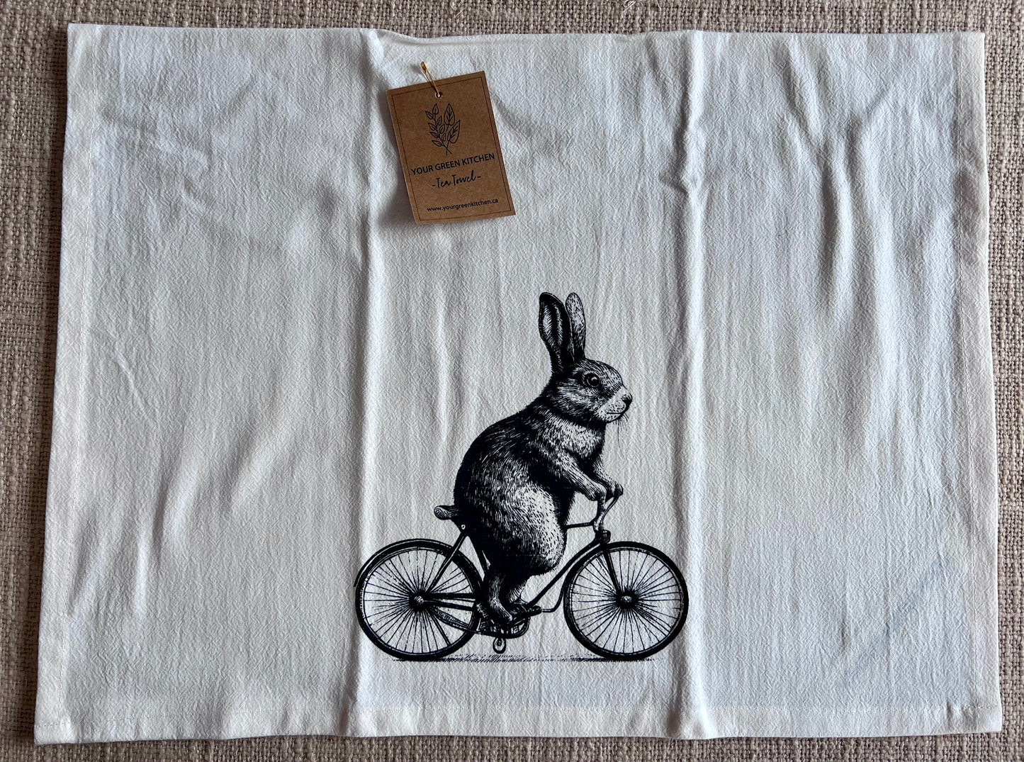 Bunny Rabbit on a Bike 100% GOTS Organic Cotton Tea Towel