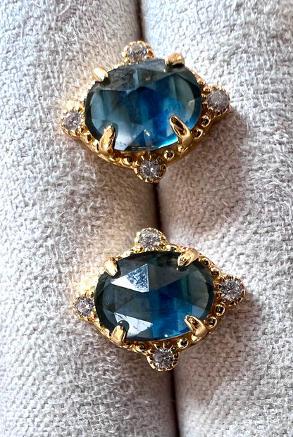 Ocean Siren Earrings - Lab Teal Sapphires & Natural White Topaz in 14k Gold Vermeil