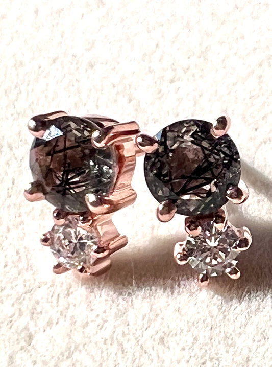 Rutilated Quartz & White Topaz 14kt Rose Gold Vermeil Stud Earrings