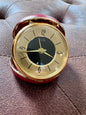 Vintage Working Bradley Travel Alarm Clock in Red Leather Case Japan 1960s/70s