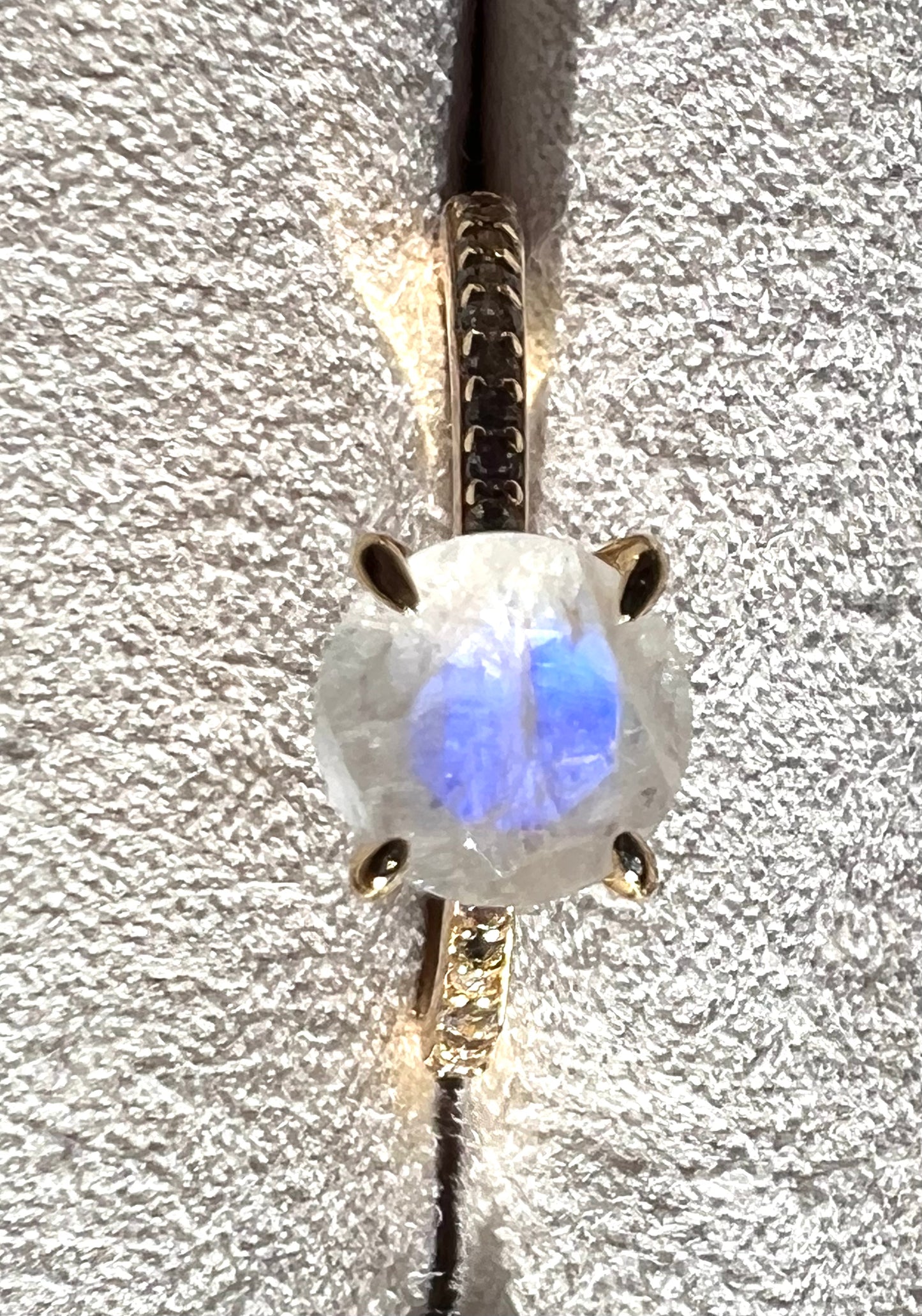 Rainbow Moonstone & White Topaz Pavé Ring in 14kt Gold Vermail, Size 8