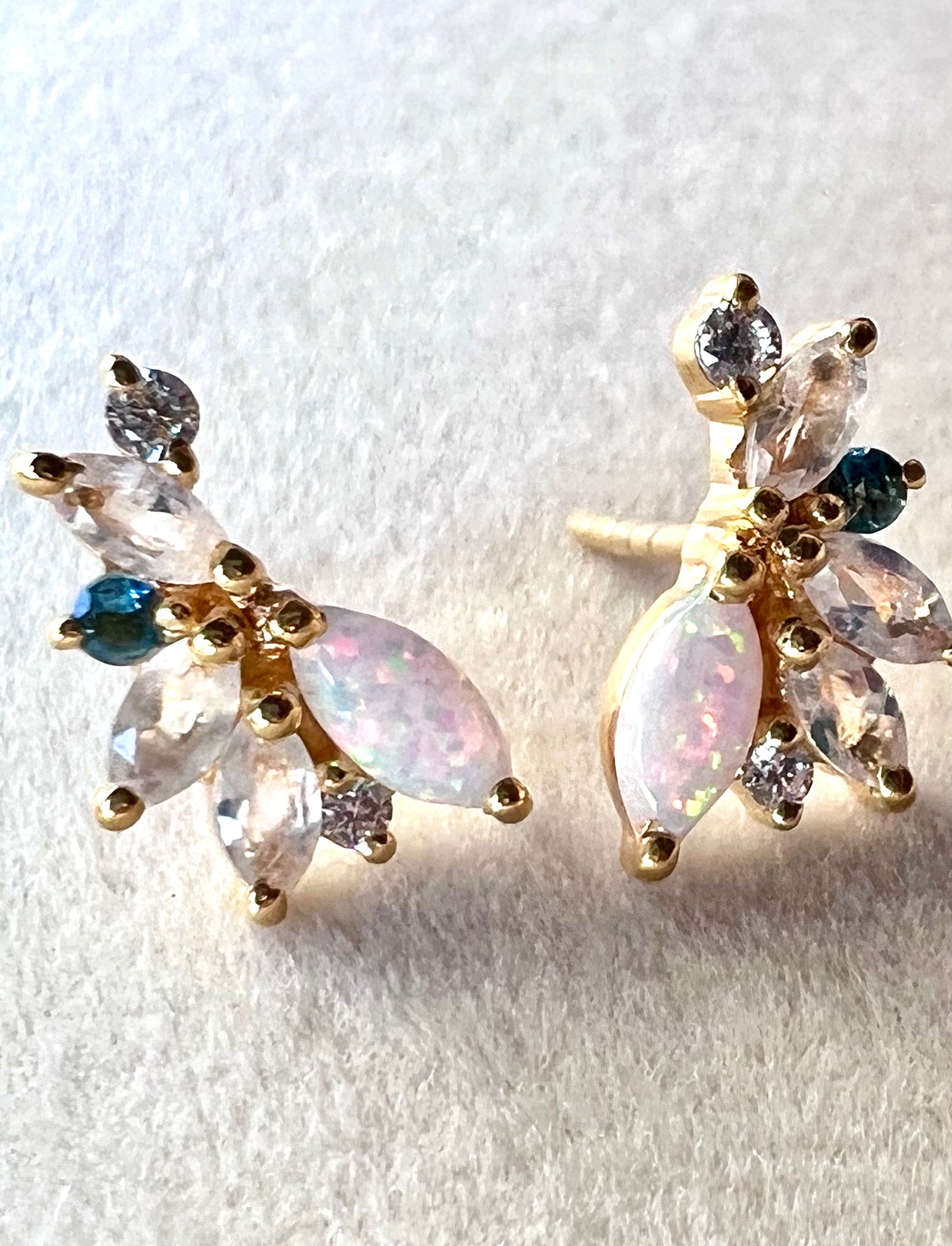 Opal, Rainbow Moonstone & London Blue Topaz 18kt Gold Vermeil Stud Earrings