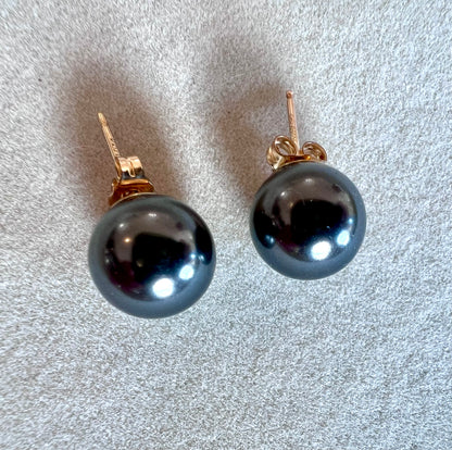 Swarovski Black Pearl Earrings in 14K Gold