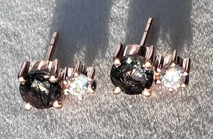 Rutilated Quartz & White Topaz 14kt Rose Gold Vermeil Stud Earrings