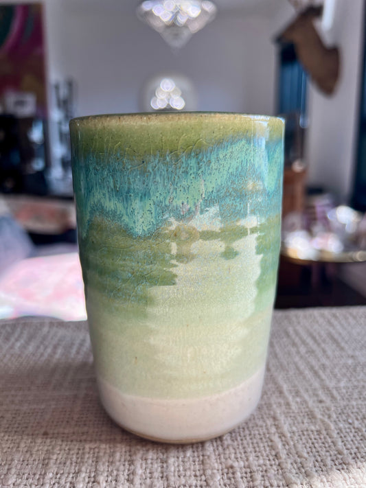Celadon & Teal Ombre Cup - Handmade by Ceramic Artist Natalie Zelman