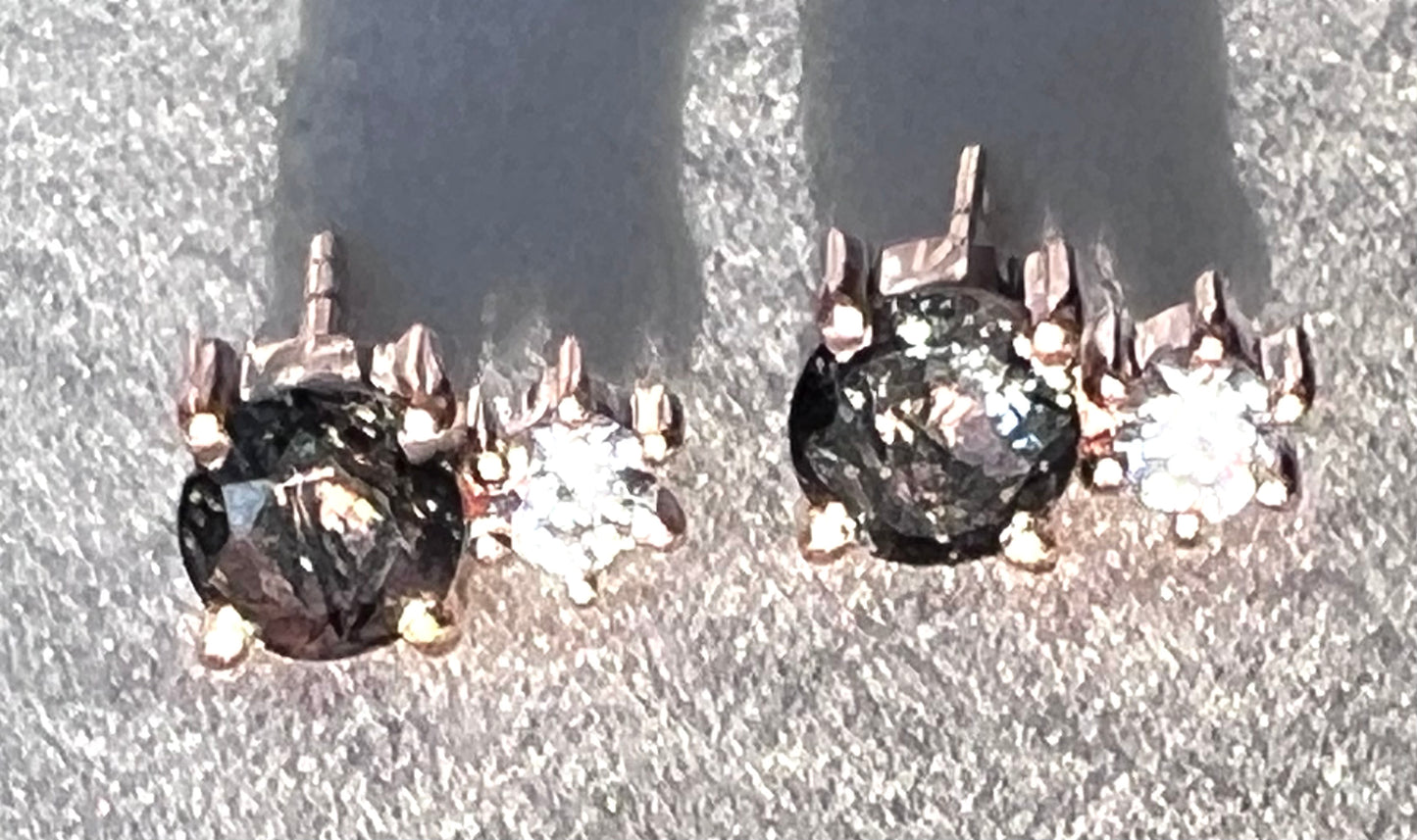 Rutilated Quartz & White Topaz 14kt Rose Gold Vermeil Stud Earrings