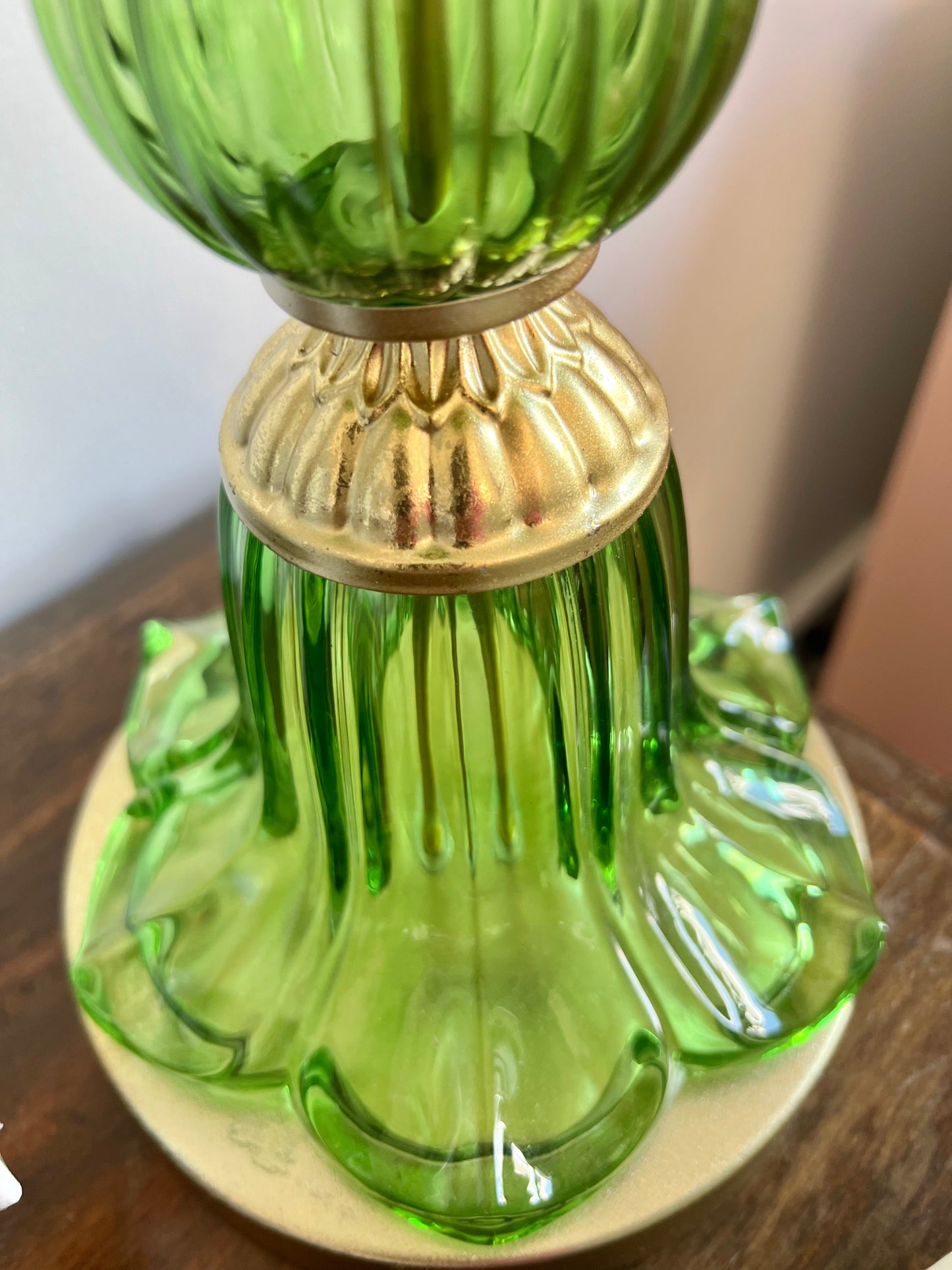 Green Glass Lamp with Green Floral & Bird Shade - Karma Home