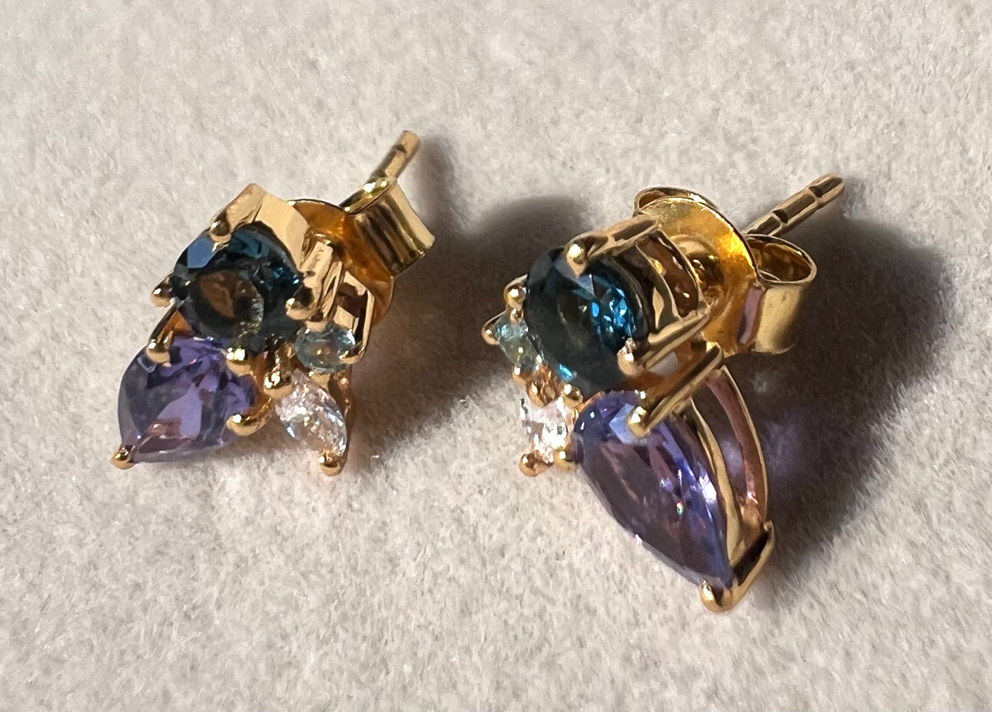 Blue Topaz, Alexandrite, & White Topaz Cluster Earrings